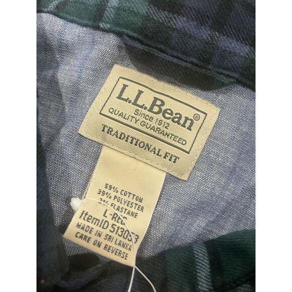 L.L. Bean BeanFlex Flannel Shirt Men's Large Green Plaid MacCallum Outdoor NEW - Picture 3 of 7